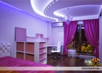 Mor renk nokta ve led aydınaltmalı alçıpan tavan modeli