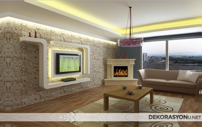 2017 model dikdörtgen şekilli alçı tv ünitesi
