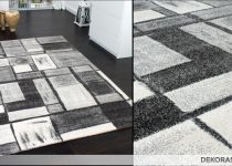 Geometrik şekilli siyah, beyaz, antrasit rengi halı