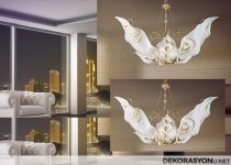 Salon avizelerinde 6 ışıklı beyaz ve sarı çizgili tasarım