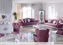 Beyaz mor avangard tasarım salon dekorasyonu