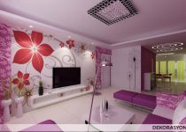 Mor beyaz renkli, çiçekli salon dekorasyonu