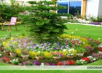 Çeşit çeşit çiçekli bahçe dizaynı