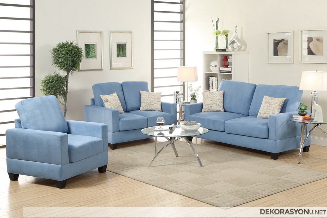 Harika beyaz mavi salon