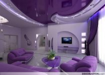 Harika beyaz mor salon dekorasyonu