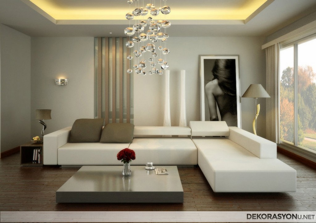 Harika beyaz salon dekorasyonu