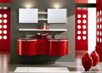 Kırmızının en güzel rengi ile tasarlanan banyo dolabı