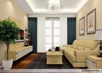 Krem renkli modern küçük salon dekorasyon örnekleri