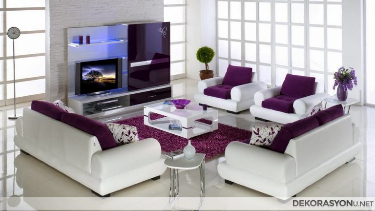 Beyaz Mor Salon Dekorasyonu