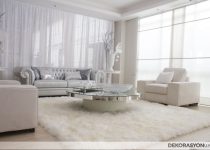 Peluş halılı kokoş görünümlü beyaz salon