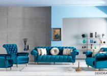 Mavi beyaz parlak salon dekorasyonları
