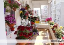 Rengarenk çiçeklerle peyzaj çalışması yapılmış balkon