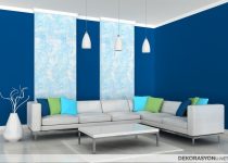 Beyaz mavi sade salon dekorasyonu