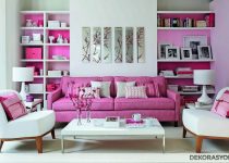 Beyaz pembe sade salon dekorasyon resimleri