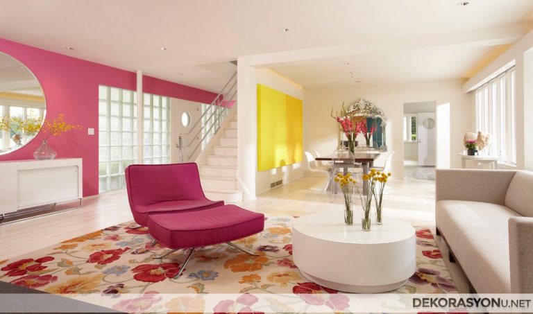 Beyaz Pembe Salon Dekorasyonu