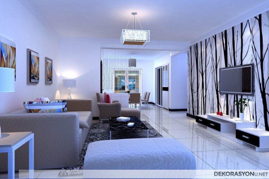 Trend mavi beyaz salon