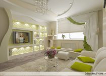 Yeşil beyaz salon dekorasyonu