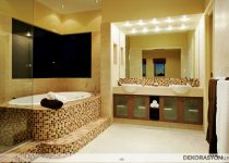 2020 sıcacık banyo modeli: Küvet yüksekliğinde ayrılan banyo pötikare fayansları ile çok güzel görünüyor.