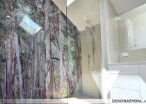 Ağaçlı tasarımlı, dekoratif banyo duvar panelleri
