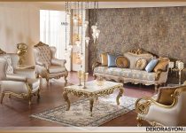 Altın renginde avangard salon dekoru