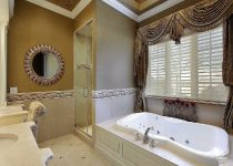 Bej rengi perdeli banyo modelleri