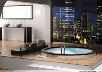 Duvar kağıtlı modern lüks banyo modelleri