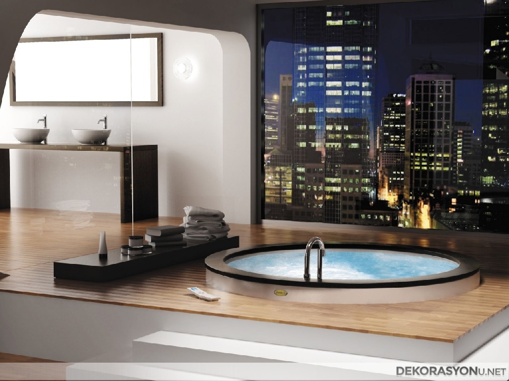 Duvar kağıtlı modern lüks banyo modelleri