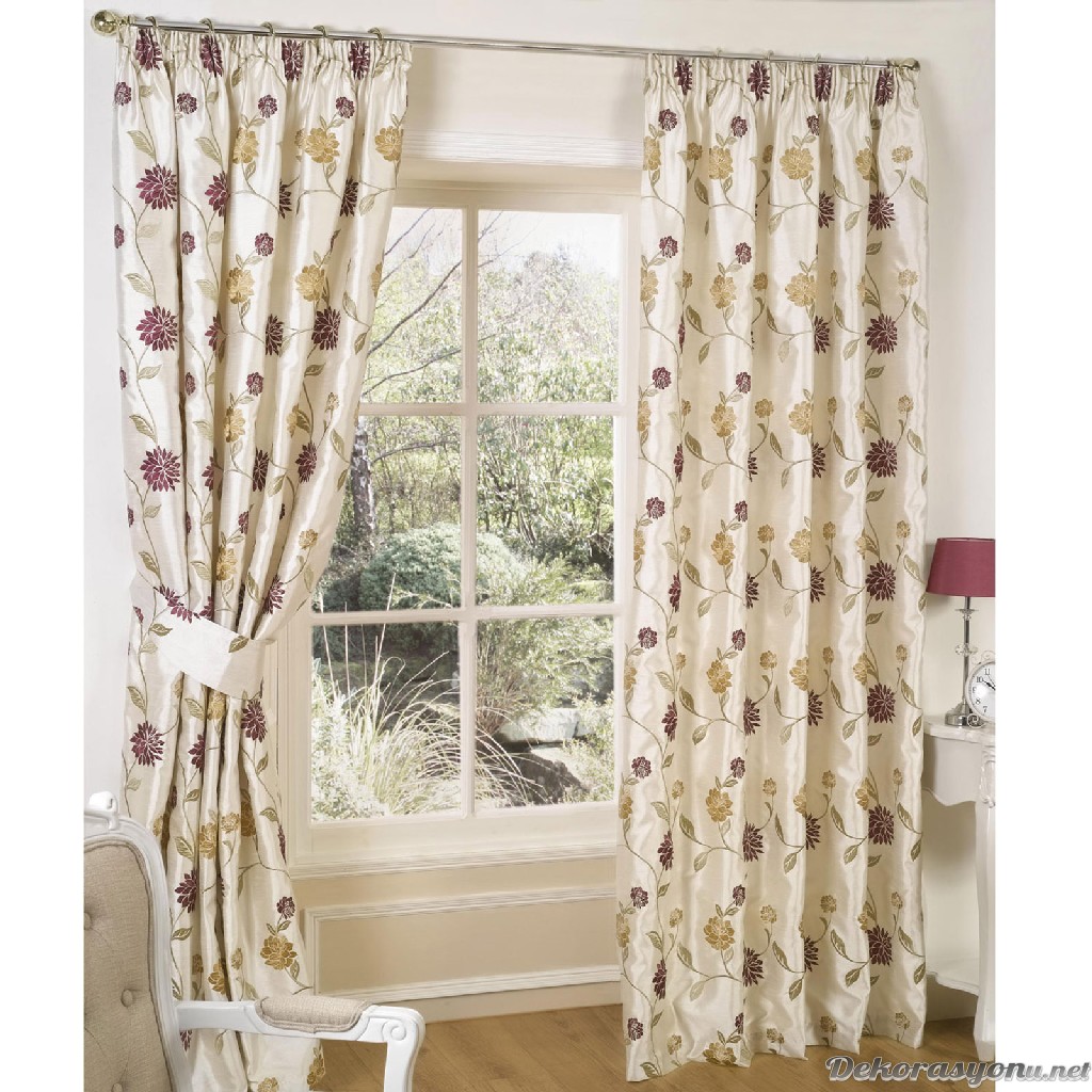 English home ıhlamur rengi işlemeli perde dekorasyonları