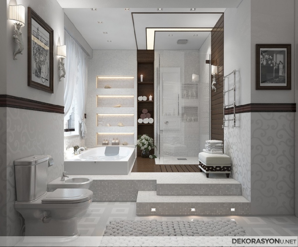 Fildişi rengi modern banyo modeli