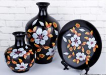 Modern İhouse çiçekli 3lü salon aksesuarı
