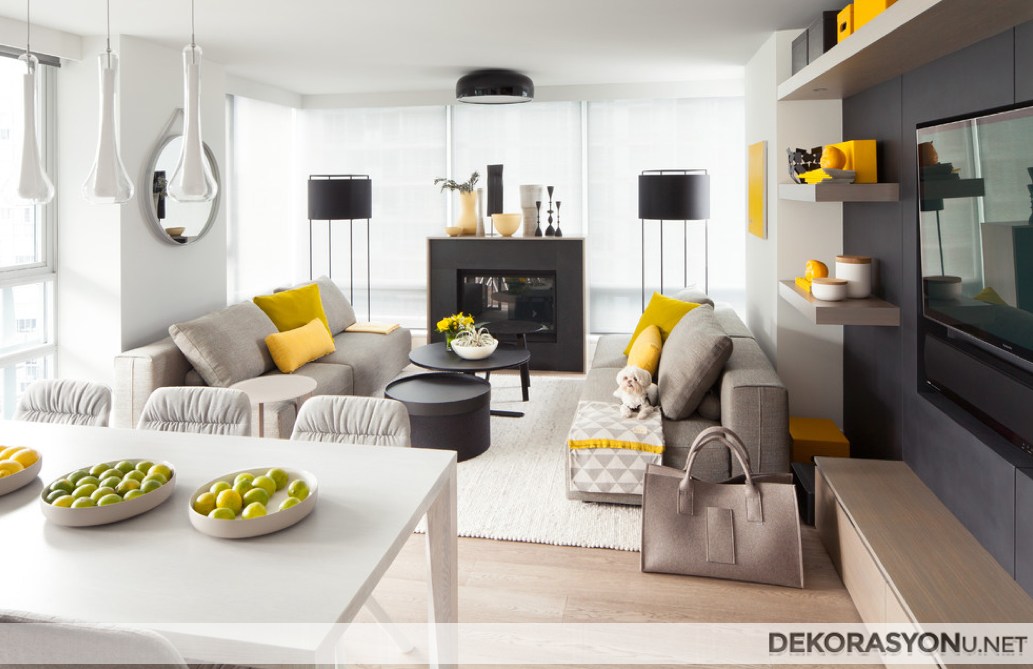 İlham veren küçük salon yemek odası