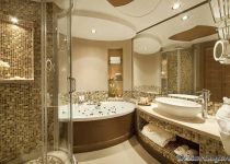 Lüks tasarıma sahip bej rengi banyo modelleri