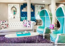 Mavi renkli son moda salon dekorasyonu