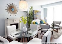 Küçük salonda minimalist yemek odası dekorasyonu
