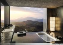 Dağa ile iç içe modern banyo modelleri