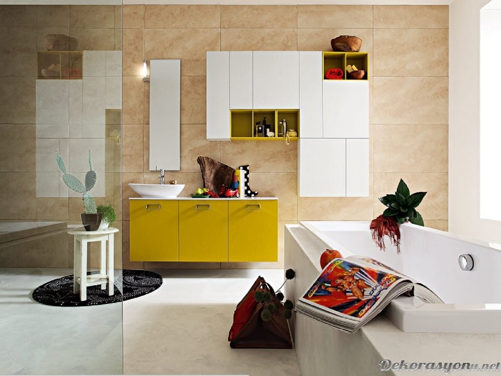 Modern bej rengi banyo modelleri