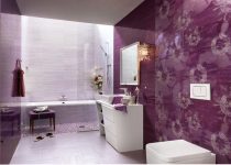 Mor beyaz küçük banyo dekorasyonu modelleri