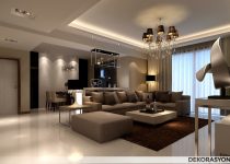 Bej duvar boyası ile mükemmel salon dekorasyonu