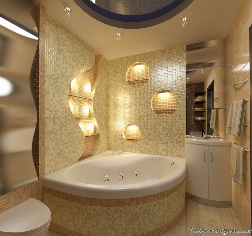Parlak bej rengi banyo modelleri