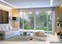 Şampanya rengi modern salon perdeleri