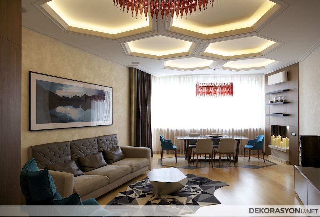 Modern ve led ışıklı tavana sahip dekorasyon fikirleri