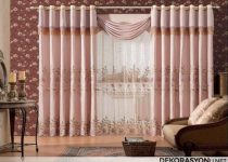 Uçuk pembe desenli en güzel salon perdeleri