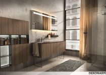 Ahşap renk banyo dolap modelleri