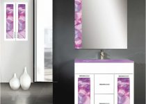 Beyaz mor renk küçük banyo dolap modeli