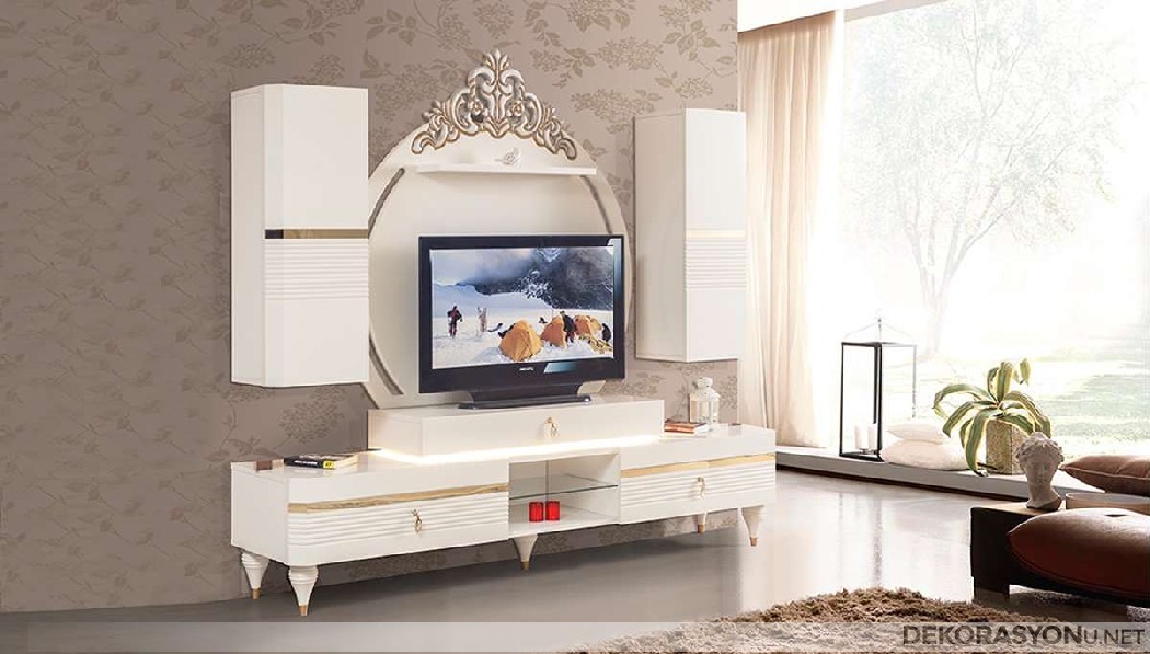 Modern görünümlü estetik beyaz tv ünitesi