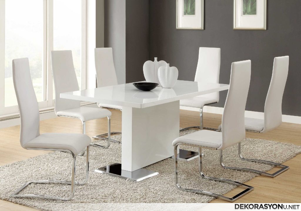 Gri beyaz yemek odası dekorasyonu modeli