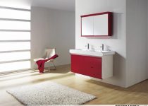 Kırmızı renk küçük banyo dolabı modeli