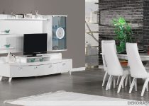 Elip şekilli spor beyaz televizyon sehpası ve ünitesi