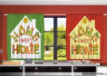 Orange home deseni mutfak perdesi çeşitleri