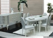 Oval beyaz yemek odası dekorasyonu modelleri